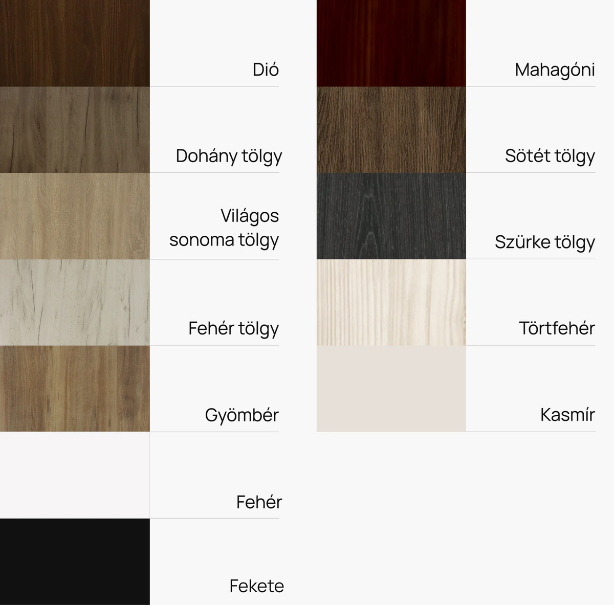 Diffúzor előlaphoz választható színek