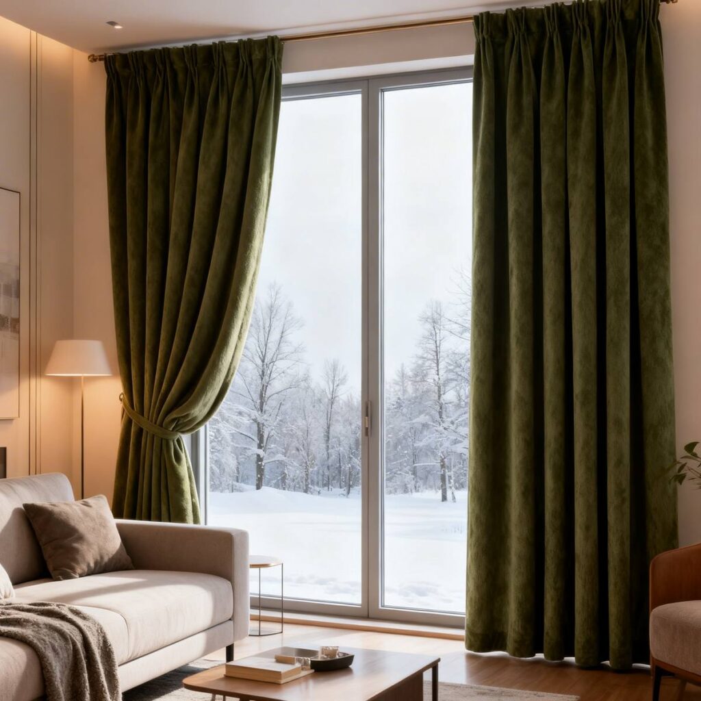 Antology hőszigetelő függöny nappaliban winter moss